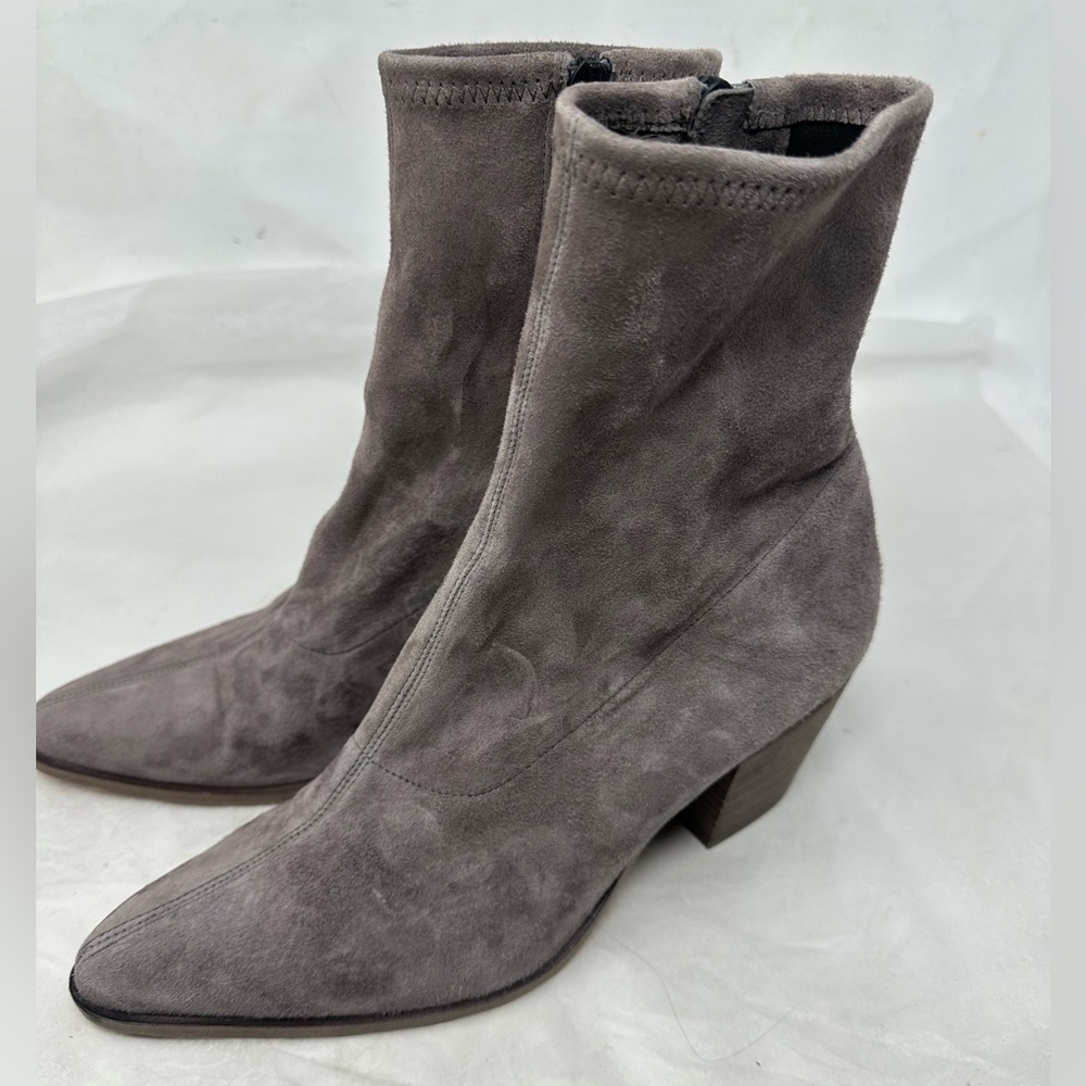 Vince Taupe Suede Heeled Boots Size 7 - Picture 2 of 11